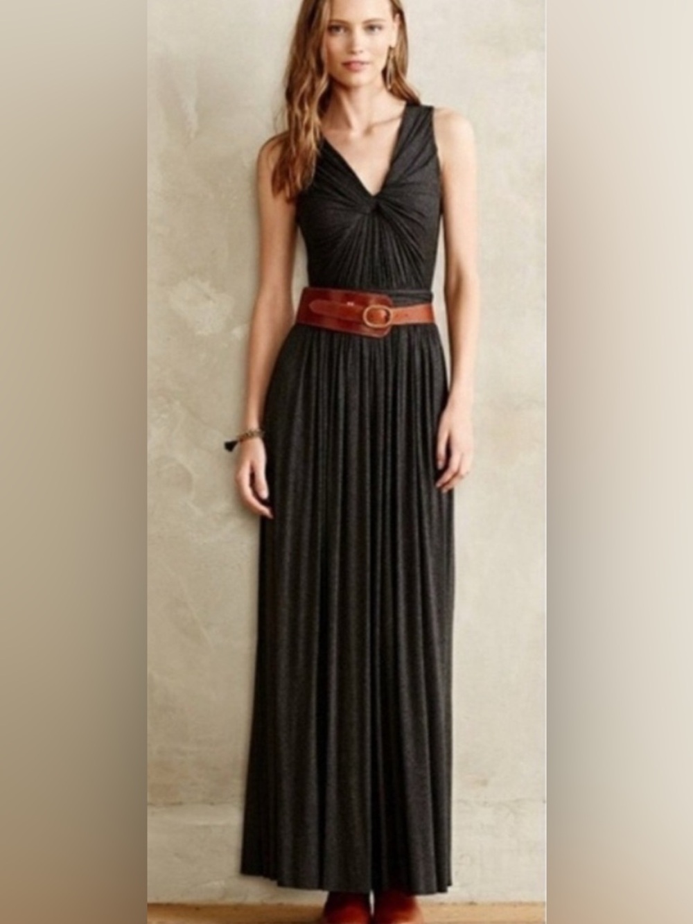Bailey 44 Twist Front Maxi Dress Black Jersey Knit Sleeveless XS